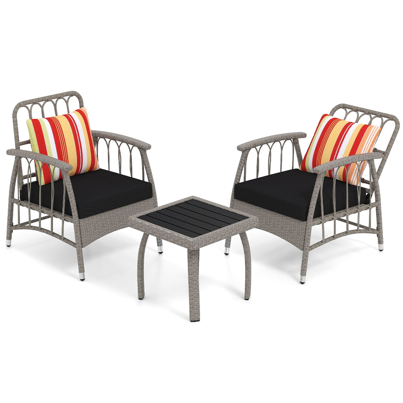 3-Piece Outdoor Patio Set Reclining PE Rattan Chairs with Cushions & Coffee Table, Adjustable Backrests, Mix Gray